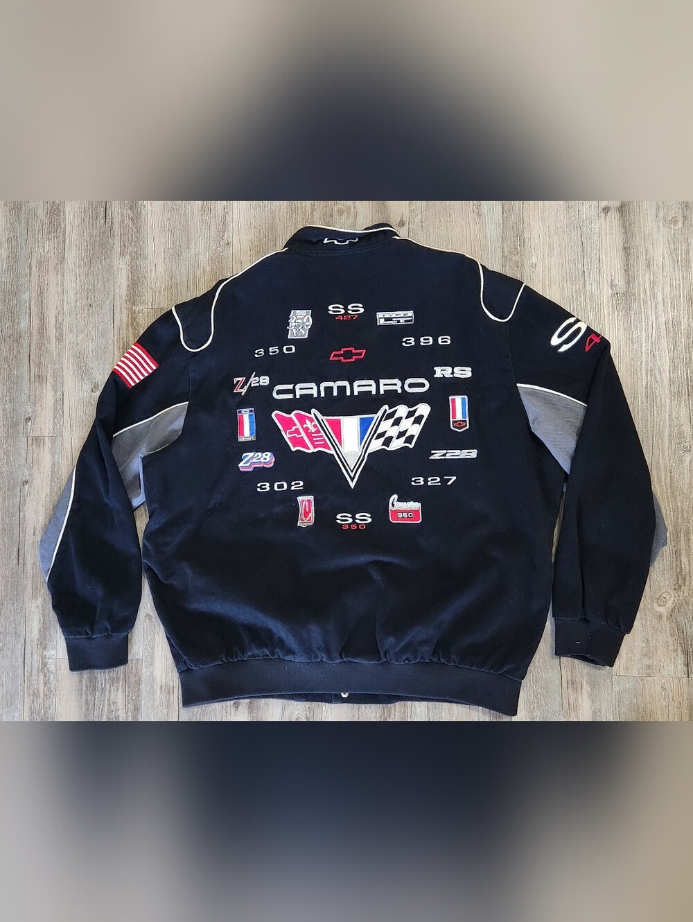 JH Design Chevy Camaro Racing Jacket Black Twill Nascar 2XL loose fit Vintage